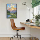 The mountain stream and lawn scenery under the sun is suitable for posting in the living room bedroom office landscape poster wall painting by CozyNest Decor