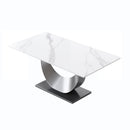 70.87" Modern Artificial Stone Crescent-Shaped Metal Legs, Can Accommodate 6-8 People - White / Black by HouseOfZazla