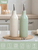 famiware Jupiter 16oz Ceramic Olive Oil Dispenser Bottle, Olive Oil and Vinegar Dispenser Bottle Set of 2 with Stainless Steel Pourers, Suitable for Storage Vinegar, Vanilla White & Light Green by CozyNest Decor