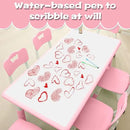 Children's Table and Chair Set Suitable for Boys and Girls Age 2-12 Height Adjustable Table top Can be Painted with 6 Seats Suitable for Family Learning Daily use (Pink) by CozyNest Decor