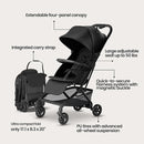 Mompush Velo Lightweight Travel Stroller – One-Hand Fold, Ultra-Compact & Airplane Friendly, Lie-Flat Recline Seat (from Birth to 50 lbs), Includes Cup Holder, Shoulder Strap, and Leather Bumper Bar by TinyTreasures Baby Boutique