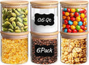 ComSaf Airtight Glass Food Storage Jars Set of 6, 0.6 Qt Clear Glass Food Storage Container with Sealing Wooden Lid, Stackable Spice Jar, Round Kitchen Canister for Sugar, Tea, Coffee bean, Pasta, Oat by CozyNest Decor