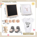 9 Pcs Pregnancy Announcement Set Pregnancy Reveal Ideas Felt Letter Board Baby Bodysuit Booties Photo Frame Bear Plush Wood Blocks for Coming Soon Baby Announcement(Black) by TinyTreasures Baby Boutique