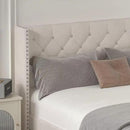 Queen Size Bed Frame with LED Lights, Upholstered Bed Frame with Wingback Diamond Tufted Headboard, Wood Slats Support, Noise-Free, Easy Assembly, No Box Spring Needed, Beige by CozyNest Decor