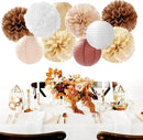 Boho Rustic Wedding Party-Decorations Paper Flowers Lanterns - 15PCS Fall Baby Shower Gender Neutral Streamers,Brown Champagne White Tissue Pom Poms,Autumn Birthday Bridal Decor Hugfond by CozyNest Decor