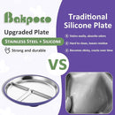 Stainless Steel Toddler Plate with Suction, 9” Divided Plates with Removable Silicone Sleeves for Baby, Non Toxic & BPA Free | Non Slip | Unbreakable Kids Snack Dishes Set of 2, Green & Purple by TinyTreasures Baby Boutique