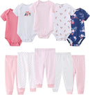 Baby Bodysuit and Pant Set 10-pcs Cotton Soft Newborn Boy Girl Clothes Outfits by TinyTreasures Baby Boutique