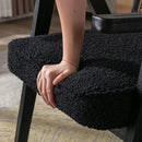 Accent Rattan Chair, Faux Fur Upholstered Living Room Chairs with Cane Back, Retro Mid Century Modern Cane Chair Armchair for Reception Reading Indoor Outdoor, Black by CozyNest Decor