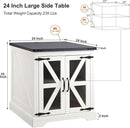 JXQTLINGMU Farmhouse End Table, 24" Large Sofa Side Table with Charging Station, Mesh Barn Door, and Adjustable Storage Shelf, Rustic Wood Square Nightstand for Living Room, Bedroom, Office, White by CozyNest Decor
