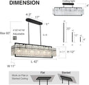 IKK Modern Rectangle Black Crystal Chandeliers for Dining Room, 42" Large Rectangular Water Ripple Glass Island Light Fixture, Linear Farmhouse Lighting for Kitchen Island, Living Room, L42xW11xH12 by CozyNest Decor