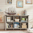 Farmhouse 6 Cube Bookshelf, Rustic Grey Oak Wooden Storage Organizer Book Shelf, 47 Inch Cubby Hallway Bookcase, Kids Toy Storage Cabinet, Modern Open Book Case for Living Room, Hallway by CozyNest Decor