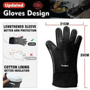 Walfos Silicone BBQ Gloves - Heat Resistant Grilling Gloves, Premium Non-Slip Kitchen Silicone Oven Mitt With Protective Cotton Layer Inside, Waterproof, Great for Grilling, Kitchen and Cooking, Black by GreenHaven Gardens
