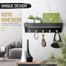 Rebee Vision Key Holder for Wall with Shelf : Decorative Key Organizer with 5 Rustic Keys Hooks and Primitive Wood Mail Organizer Wall Mount - Entryway Décor (Black) by CozyNest Decor
