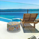 LVTXIII Indoor/Outdoor Inflatable Ottoman, All Weather Round Footrest Stool D21”x H9”, Portable for Patio Garden Camping or Home-Paisley Ummi Multi by CozyNest Decor