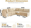 Modular Sectional Sofa with Chaise U Shaped Sectional Couch for Living Room, 5-Seater Comfy Cloud Couches, Plush Corduroy, Beige by CozyNest Decor