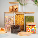 Glass Storage Jars 6 Pack -50oz (10cmx20cm)Clear Glass Food Storage Containers with Airtight Bamboo Lid Stackable Kitchen Canisters for Candy,Cookie,Rice,Sugar,Flour,Pasta,Nuts and Spice Jars(Square) by CozyNest Decor