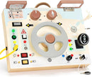 Joyreal Montessori Toddler Busy Board - Montessori Toys for 1 2 3 Years Old, Wooden Sensory Board with LED Lights, Steering Wheel, Music Player, Travel Toys for 1+ Year Old Boy & Girl Birthday Gift by TinyTreasures Baby Boutique