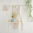 Macrame Wall Hanging Plant Decor Shelf Indoor Outdoor Floating Wood shelve Decorative Hand Made Rope Boho Shelving for Plants by GreenHaven Gardens