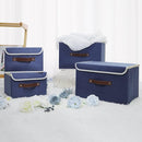 ANMINY 2PCS Storage Bins with Lid PU Leather Handles Storage Boxes PP Plastic Board Decorative Foldable Lidded Cotton Linen Fabric Home Cubes Baskets Closet Organizer Containers - Blue, Small Size by TinyTreasures Baby Boutique
