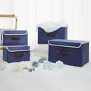 ANMINY Storage Bin with Lid Storage Boxes with PU Leather Handles PP Plastic Board Decorative Foldable Lidded Cotton Linen Fabric Home Cubes Baskets Closet Organizer Container - Blue, Large Size by CozyNest Decor