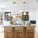 KCO Modern Silver Milk Glass Pendant Light 6 Light Pendant Light Fixture Chandelier Brushed Nickel Chandelier Modern Hanging Linear Light Fixture for Dining Room Kitchen Island by CozyNest Decor