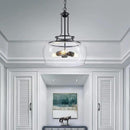 WUZUPS Chandelier Rustic Farmhouse Industrial Round Ceiling Pendant LED Light Fixture Clear Seeded Glass Shade for Dining Room Kitchen Island Foyer Entryway, H 20.9" x W 15.9", Black by CozyNest Decor