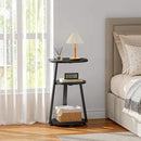 Side Table, Small End Table with Metal Frame, 3-Tier Bedside Tables, Round Side Tables for Living Room Bedroom Couch Bathroom, Oval, Pure Black by CozyNest Decor