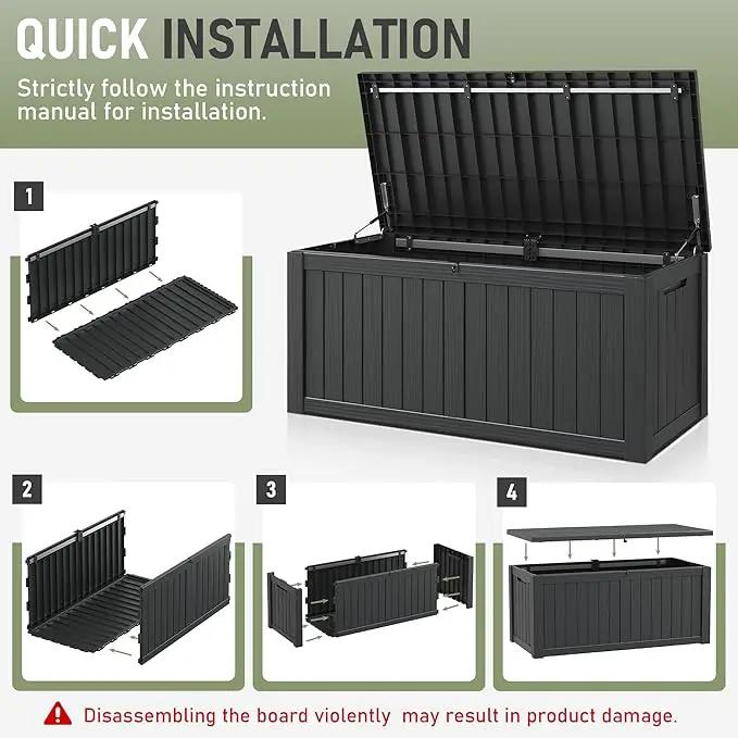 KAMABOKO Outdoor Storage Box, 120 Gallon Large Outdoor Resin Deck Box, Storage Waterproof Boxes Lockable Lid for Garden Tools, Pool Supplies, Patio Furniture and Cushions, Black, photo 7 of 8