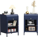 Modern Metal Side Tables Set of 2, End Tables with Glass Door, 2-Tier Nightstands with Storage Shelves, Accent Table, Slim Sofa Table for Living Room, Bedroom (Blue) by CozyNest Decor