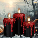 Wondise Halloween Flameless Candles with 6H Timer, Battery Operated Dripping Real Wax Black LED Pillar Candles 3D Wick Flickering Spooky Halloween Indoor Decoration (3 Pack, 3 x 4,5,6 Inches) by CozyNest Decor
