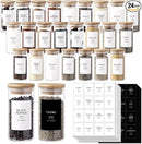24 Pcs Glass Jars With 296 Spice Labels Preprinted of White and Black Color- 4oz Thicken(2.4mm) Empty Small Herb Seasoning Containers With Bamboo Airtight Lids by CozyNest Decor
