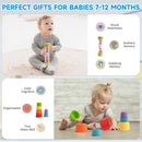 Montessori Toys for Babies 6-12 Months, 9 in 1 Educational Wooden Toys Set, Includes Object Permanent Box, Stacking Cups, Mirror Puzzle, Ring Stacker and More by TinyTreasures Baby Boutique