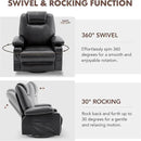 Swivel Rocker Recliner Chair with Heat and Massage, 360 Degree Swivel Rocking Single Sofa with Cup Holders and USB Port, Large Big Recliner Chair for Living Room (Leather, Black) by CozyNest Decor