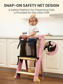 GROWNSY Foldable Step Stool Toddler Tower, Toddler Kitchen Stool Helper, Collapsible Kids Standing Learning Tower with 3 Adjustable Heights and Safety Net for Kitchen Bathroom Sink Counter (Pink) by TinyTreasures Baby Boutique
