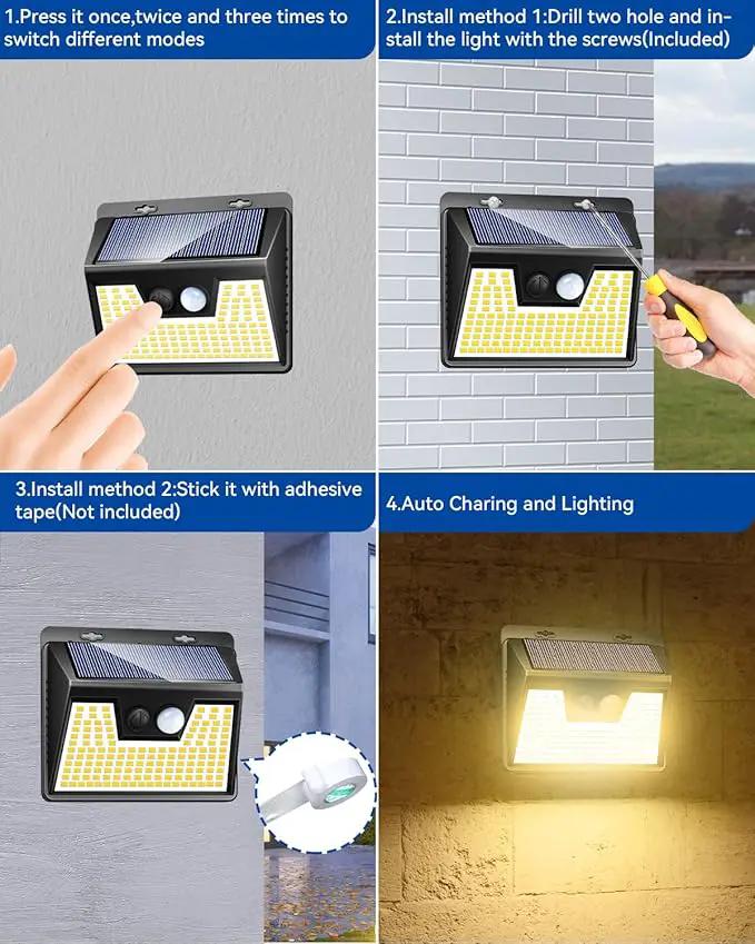 Peasur Solar Lights Outdoor Waterproof [8 Pack/140LED], Warm White Motion Sensor Light Ultra-Bright, 3 Modes Solar Fence Security Lighting for Wall Garden Yard Garage Patio, photo 6 of 8