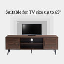 Mid Century Wooden TV Stand Entertainment Console with Open Shelving and 2 Cabinets for Televisions up to 65 Inches(Dark Walnut) by CozyNest Decor