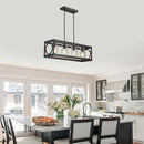 XINGQI Black Kitchen Island Light Fixtures Over Table, 31.5" Rectangular Linear Chandeliers Farmhouse Dining Room Pendant Ceiling 4-Light with Glass Lampshade for Living Room Bar Office by CozyNest Decor