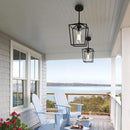 1-Light Black Pendant Light Fixture Farmhouse Iron Cage Metal Pendant Light Lantern Hanging Light Fixtures with Clear Glass Shade for Kitchen Island, Entryway, Dining Room, Hallway 5.9*5.9*8.27IN by CozyNest Decor