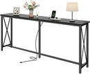 SUPERJARE 70 Inch Console Table with Outlets and USB-C Port, Extra Long Behind Couch Sofa Table with X-Shaped Design, Narrow for Entryway, Living Room, Metal Frame, Wooden Top, Black by CozyNest Decor