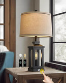 23.75" Retro Farmhouse Black Table Lamp for Living Room Bedroom Nightstand Single Pack Touch Control Bedside Nightlight Vintage Modern Lamp with USB C+A Ports and 2 Light Sources by CozyNest Decor