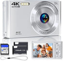 Digital Camera, 2025 4K 44MP Autofocus Digital Cameras for Teens, Silver Point and Shoot Camera for Kids with 16X Zoom, 64GB SD Card, Compact Small for Boys Girls Teens Kids Gift by TinyTreasures Baby Boutique