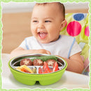Nuogo 1 Pcs Stainless Steel Baby Suction Plates with Removable Silicone Shell 2-in-1 Metal Toddler Bowl Divided for Picky Eaters Kid Feeding Led Weaning Supply, Dishwasher Safe (Green) by TinyTreasures Baby Boutique
