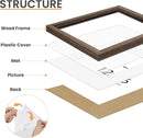 upsimples 12x16 Picture Frame, Natural Solid Wood Picture Frames, Display 8.5x11 with Mat or 12 x 16 Without, Vertical & Horizontal Wall Hanging, 1 Pack, Brown by CozyNest Decor