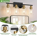 4-Light Bathroom Light Fixtures, Black and Gold Modern Vanity Lights with Clear Glass Shades, Bathroom Wall Lamp for Mirror Living Room Cabinet Bedroom Porch by CozyNest Decor