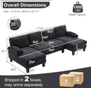 Karl home U-Shape Sectional Sofa Couch 111" Modern 4-Seat Sofa with Chaises Chenille Fabric Upholstered Covertible Couch with Wood Grain Legs for Living Room, Reception Room, Apartment, Black by CozyNest Decor
