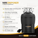Garbage Disposal 3/4 HP for Kitchen sink Quiet with Stopper Power Cord, Easy install, Continuous Feed Food Waste Disposer Stainless Steel Grind 0.75 Horsepower AC Motor Unit (MAX-4) by CozyNest Decor