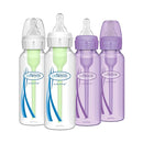 Dr. Brown’s Natural Flow® Anti-Colic Options+™ Narrow Baby Bottles, 8 oz/250ml, with Level 1 Slow Flow Nipple, 4 Pack, Purple/Clear by TinyTreasures Baby Boutique
