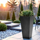 WORTH Garden 25" Large Metal Glazed Planter Set of 2, Luxurious Glossy Finish Black Tall Square Tapered Steel Plant Pots, Decor Flower Pot Indoor & Outdoor, Drainage Hole & Dual-Purpose Plant Saucer by CozyNest Decor
