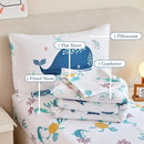 PERFEMET 4 Pcs Toddler Bedding Set Ocean Themed Toddler Comforter for Girl Soft Reversible Under Sea Animals White Toddler Bed in A Bag for Boys Girls(White, Whales) by TinyTreasures Baby Boutique