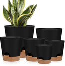 Indoor Self Watering Planters with Drainage Holes and Saucers, 8, 7, 6.5, 6, 5.5, 5 Inches, Black, 6 Pots by GreenHaven Gardens